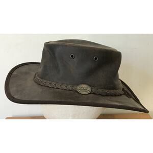 Barmah Australia Brown Leather Brimmed Foldaway Bronco 1060 Cowboy Hat M